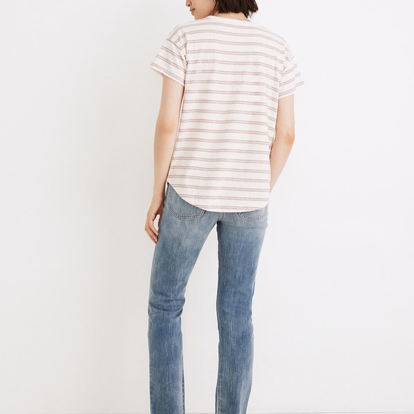 Madewell | Rib Crewneck Tee Womens Size M Beige Jacquard Stripe Pullover - Picture 3 of 10